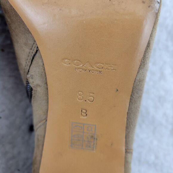 Coach Seneca Tan Suede Ankle Booties Snake Print Stiletto Heel Size 8.5 - Picture 9 of 9